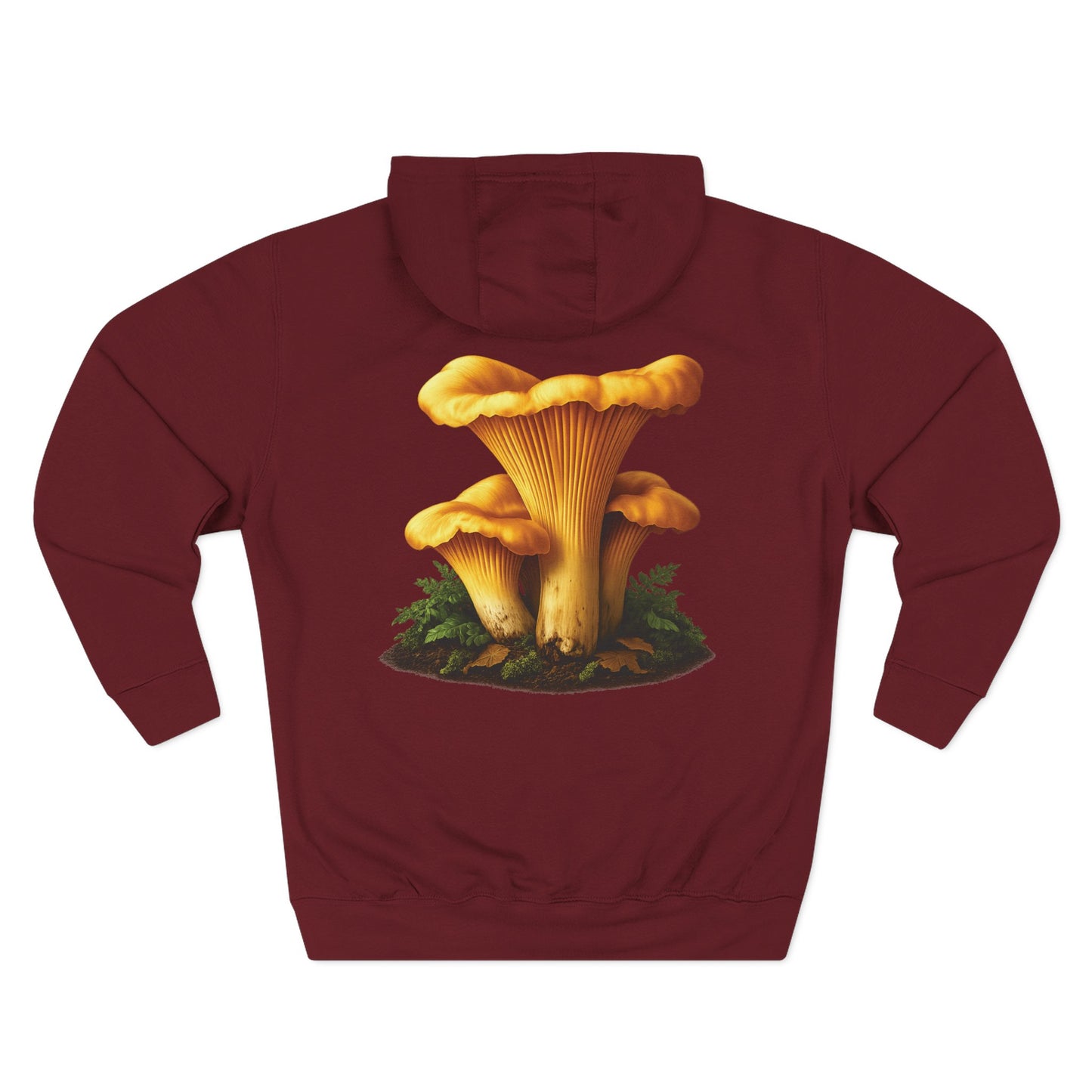Chanterelle Field Seal Hoodie — Golden Fungi Graphic Fleece Pullover