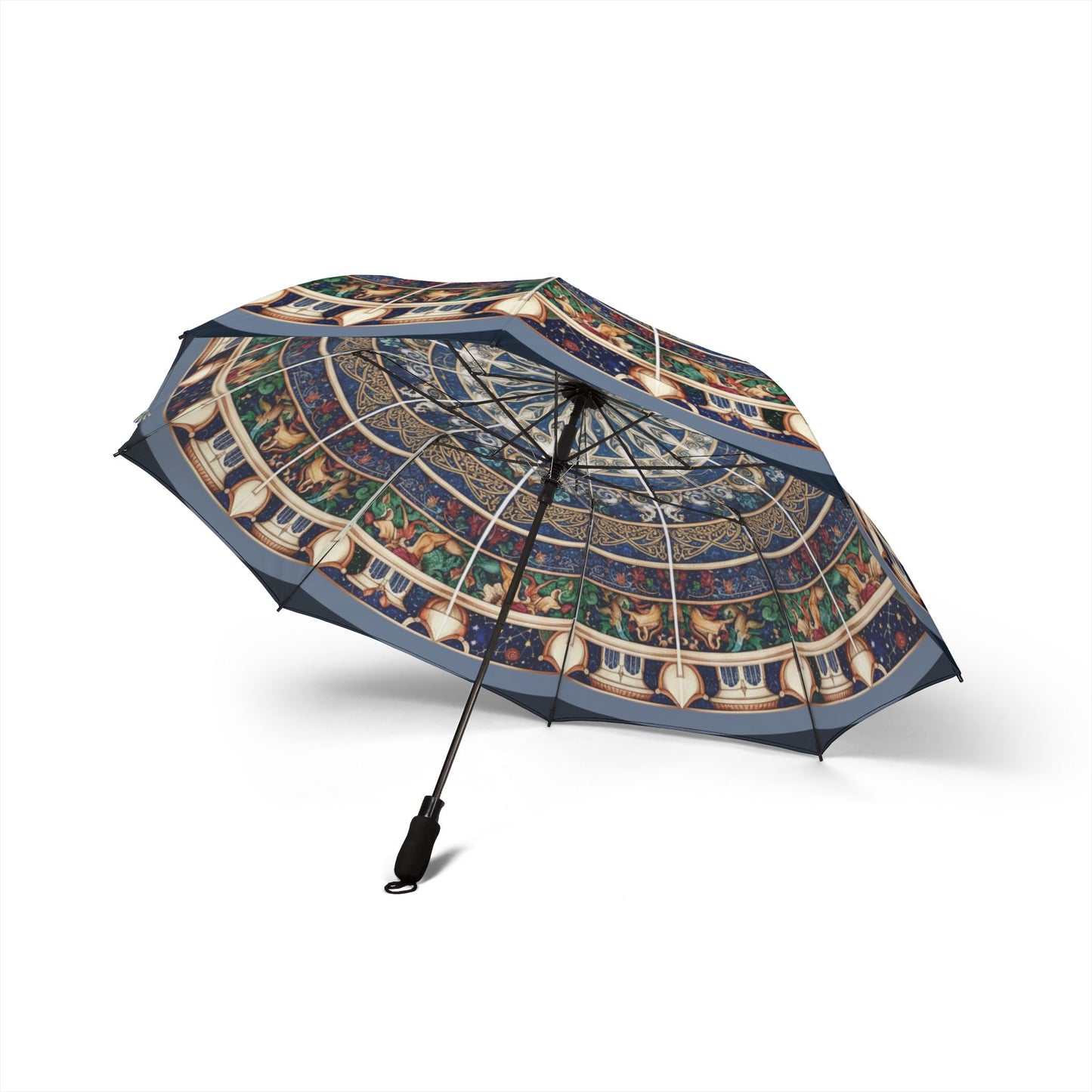 Mosaic Mandala Foldable Umbrella — Semi‑Automatic Compact Rain Shield