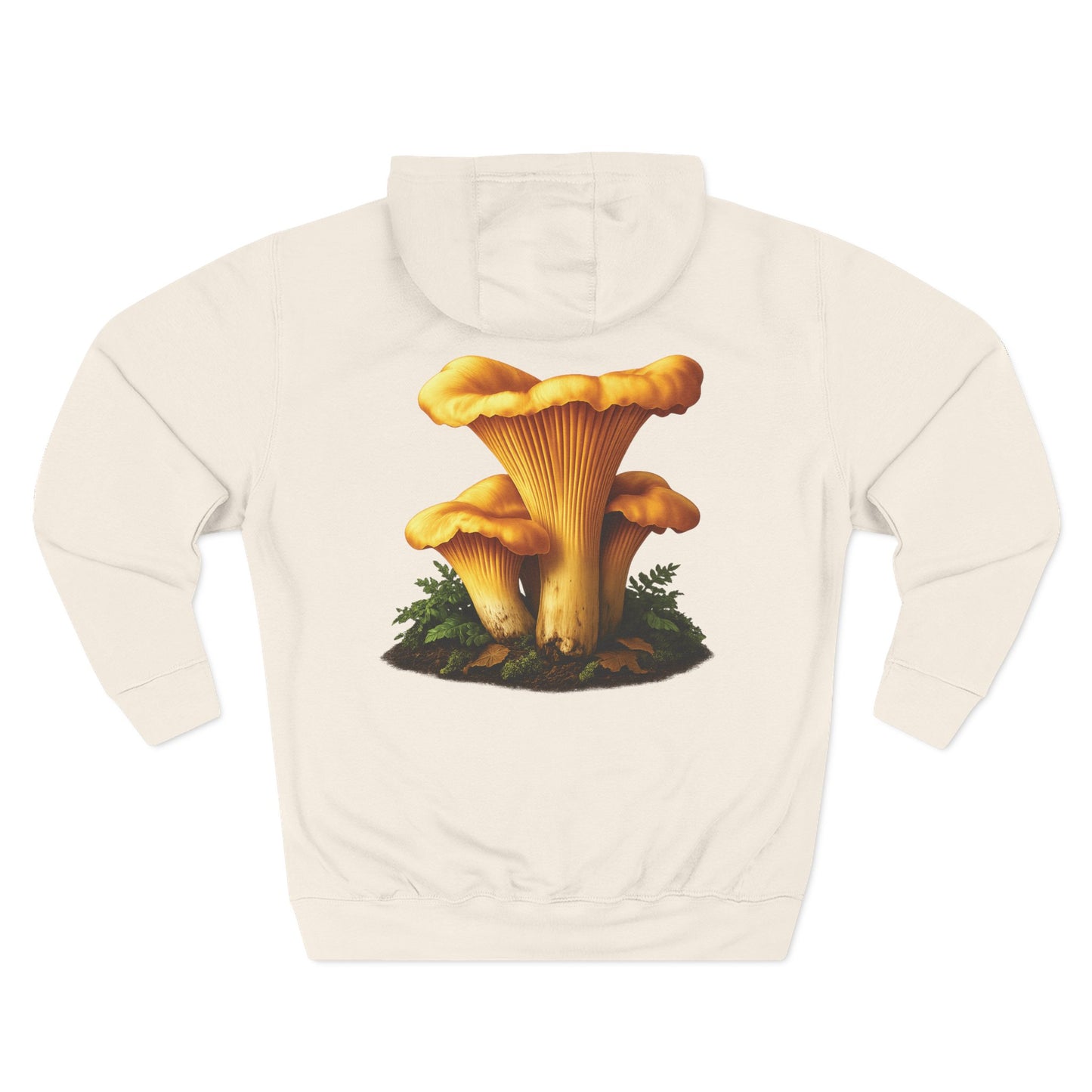 Chanterelle Field Seal Hoodie — Golden Fungi Graphic Fleece Pullover