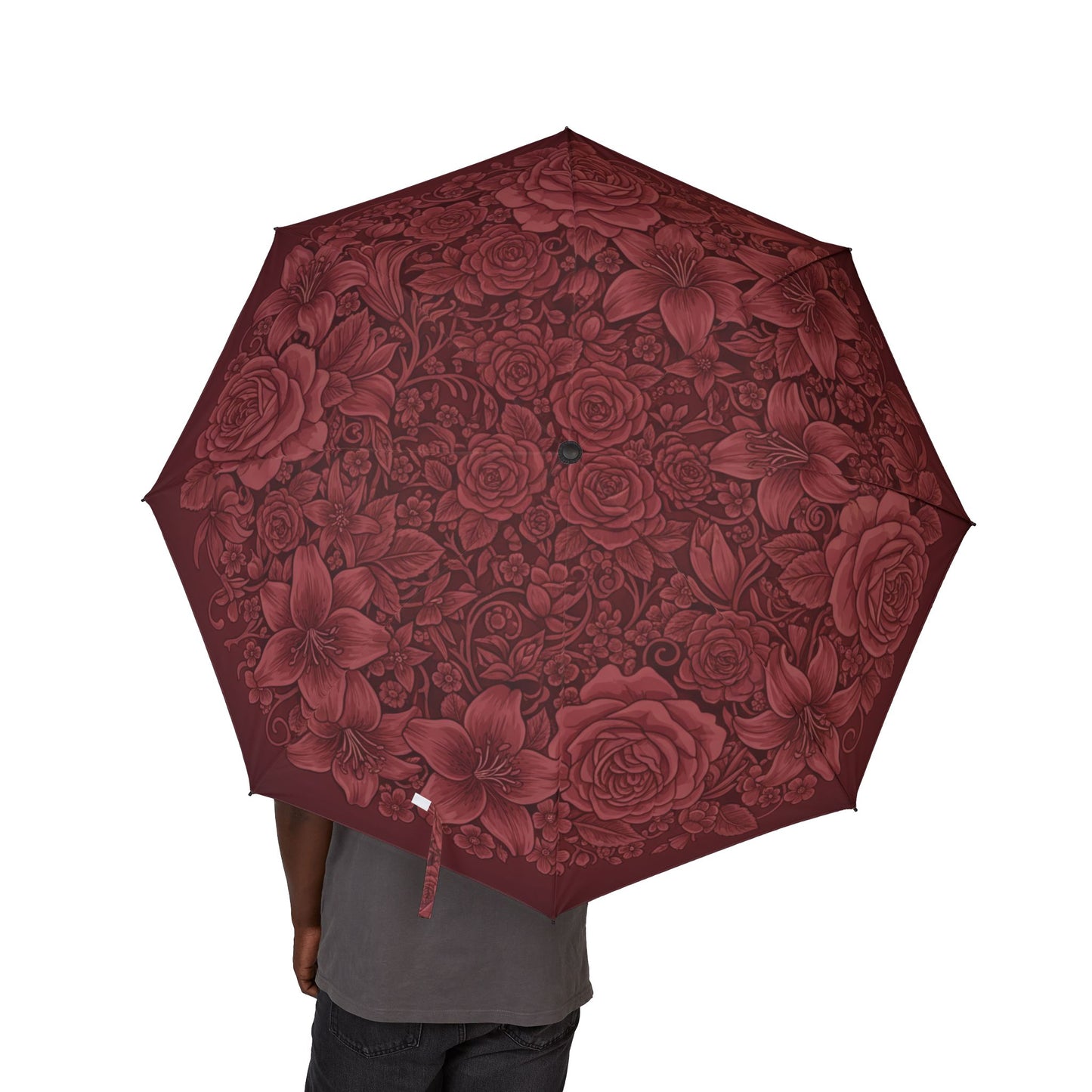 Midnight Rose Umbrella — Deep Burgundy Floral Canopy