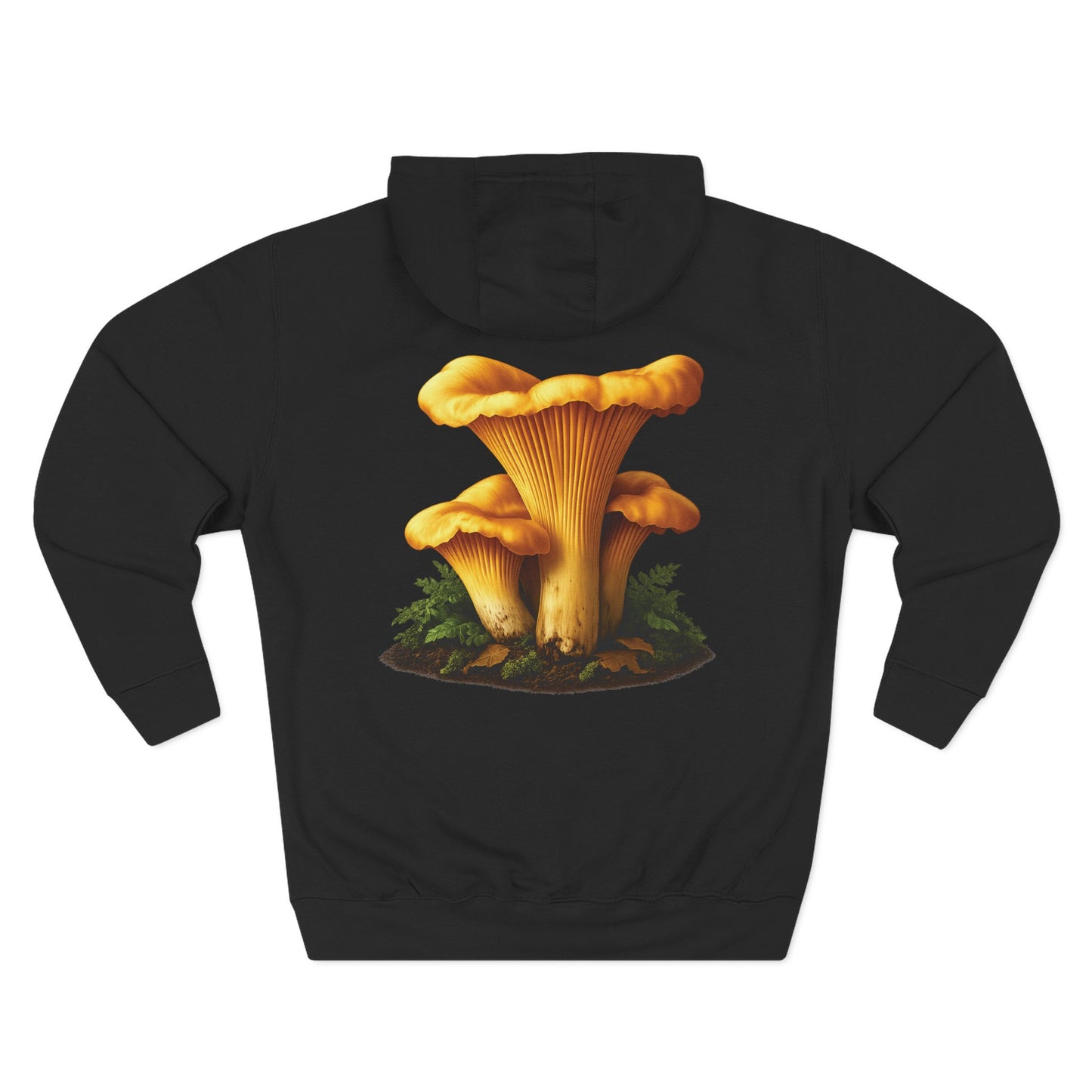 Chanterelle Field Seal Hoodie — Golden Fungi Graphic Fleece Pullover