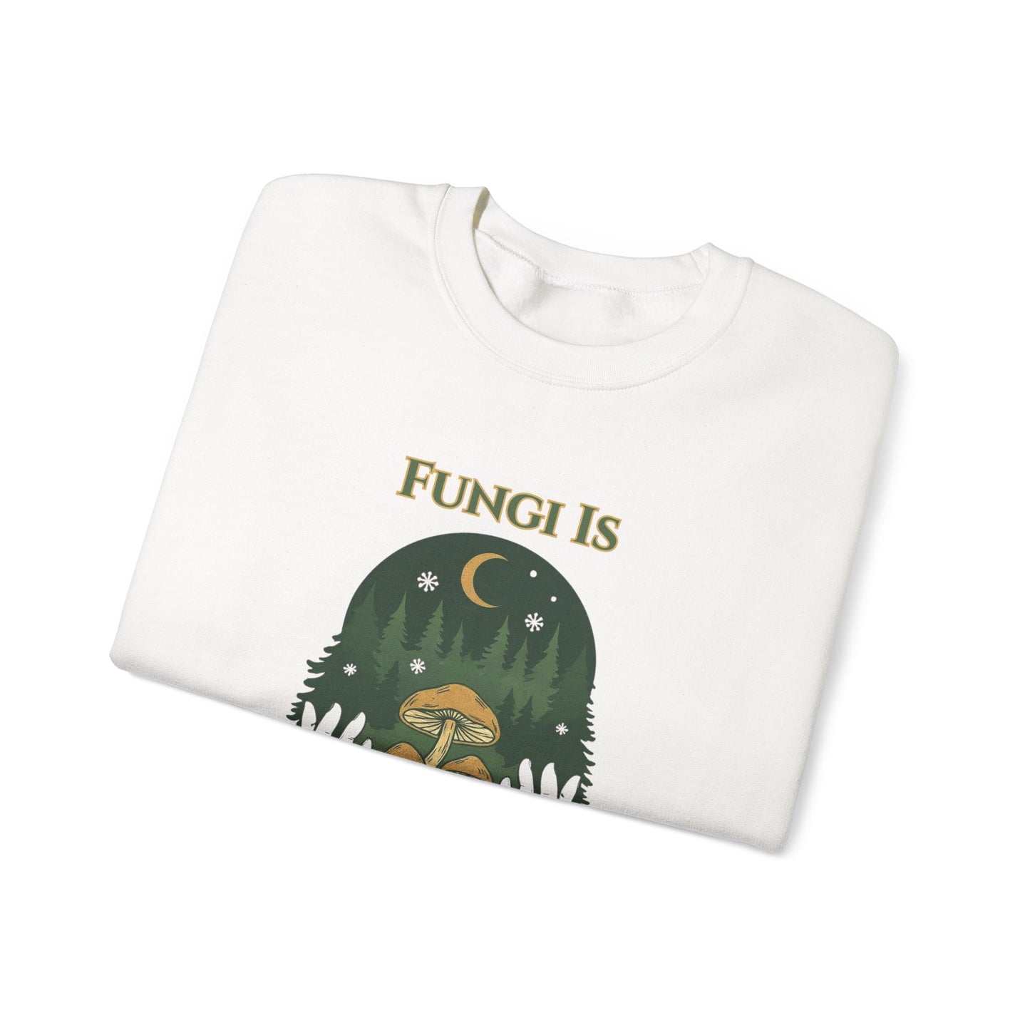 Mushroom Among Trees Crewneck Sweatshirt — “Fungi Is Among ThY” Forest Moon Graphic