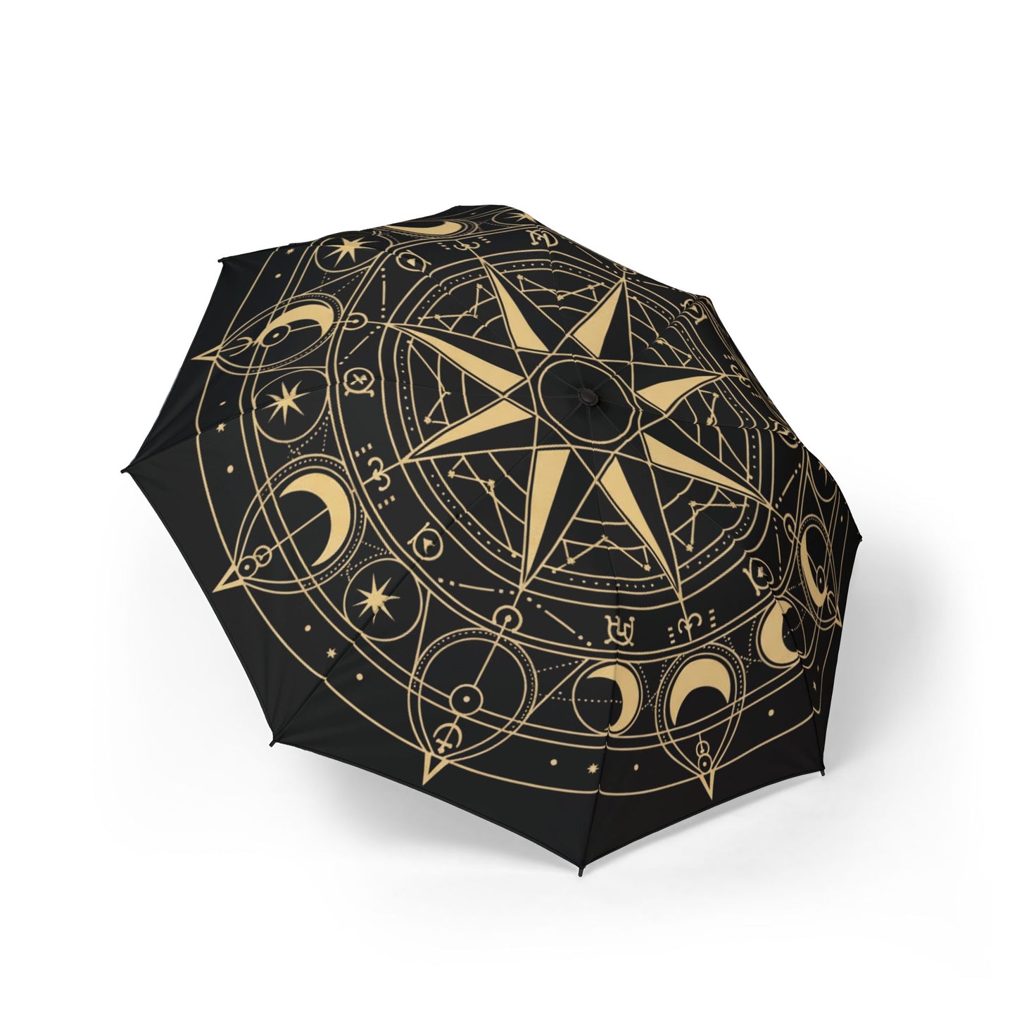 Celestial Navigator Umbrella — Gold Compass & Lunar Chart
