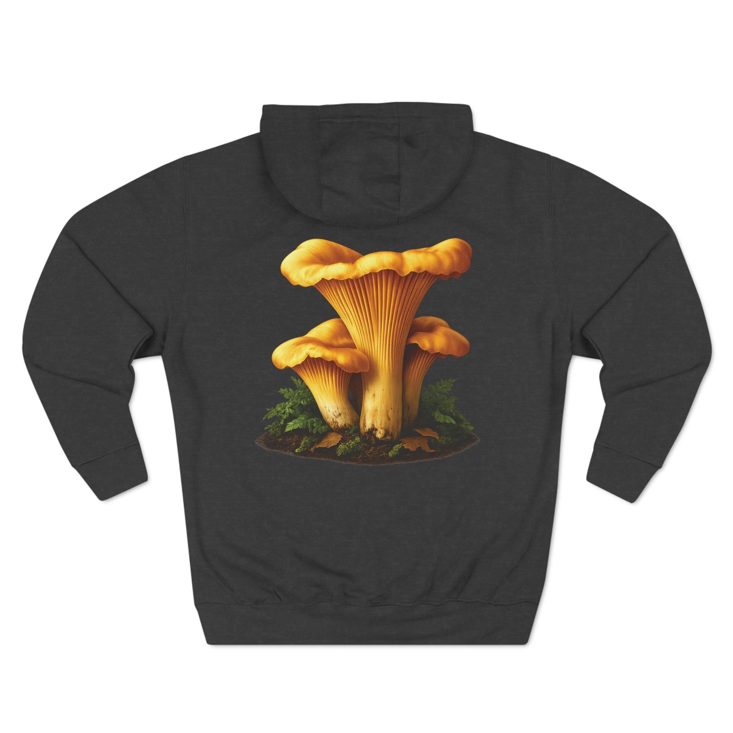 Chanterelle Field Seal Hoodie — Golden Fungi Graphic Fleece Pullover