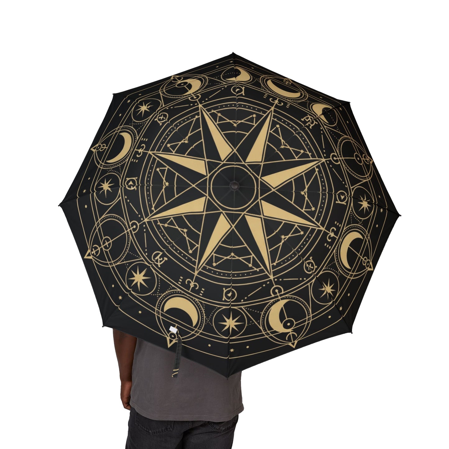 Celestial Navigator Umbrella — Gold Compass & Lunar Chart