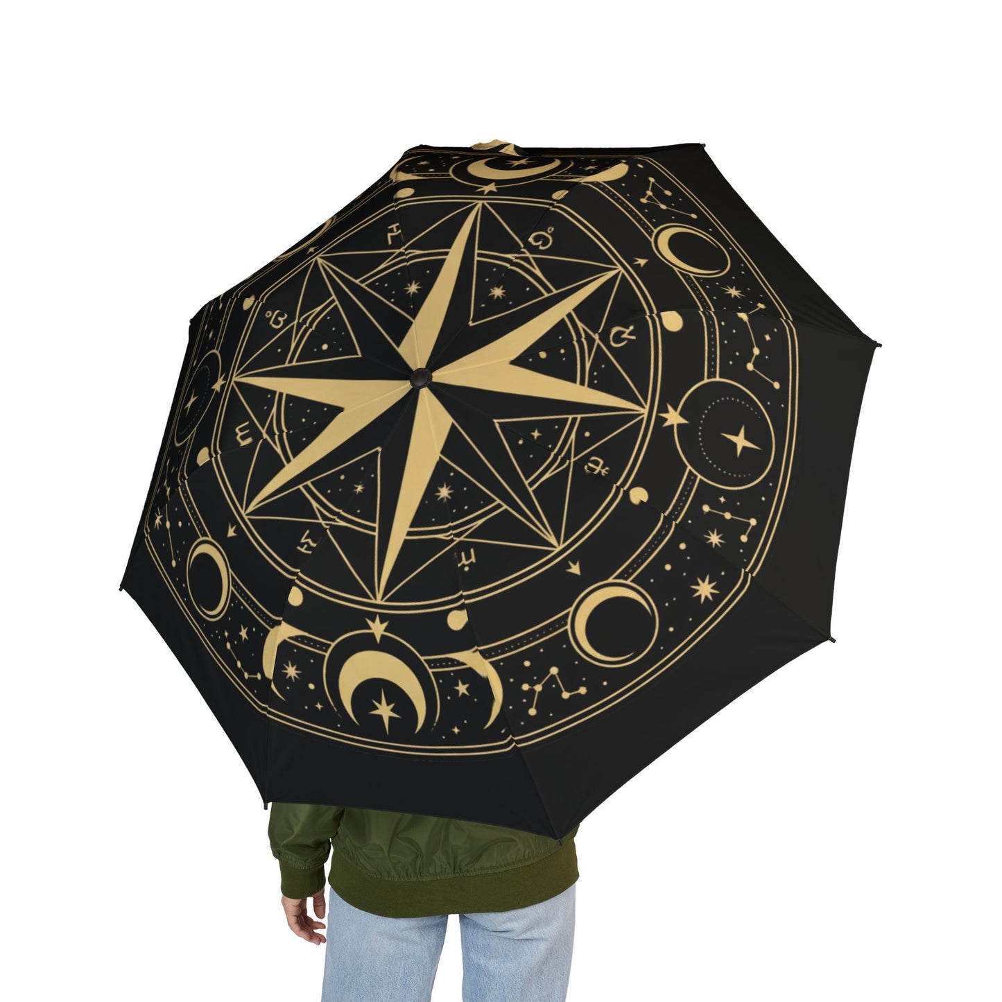 Astral Compass Umbrella — Gold Zodiac & Star Chart