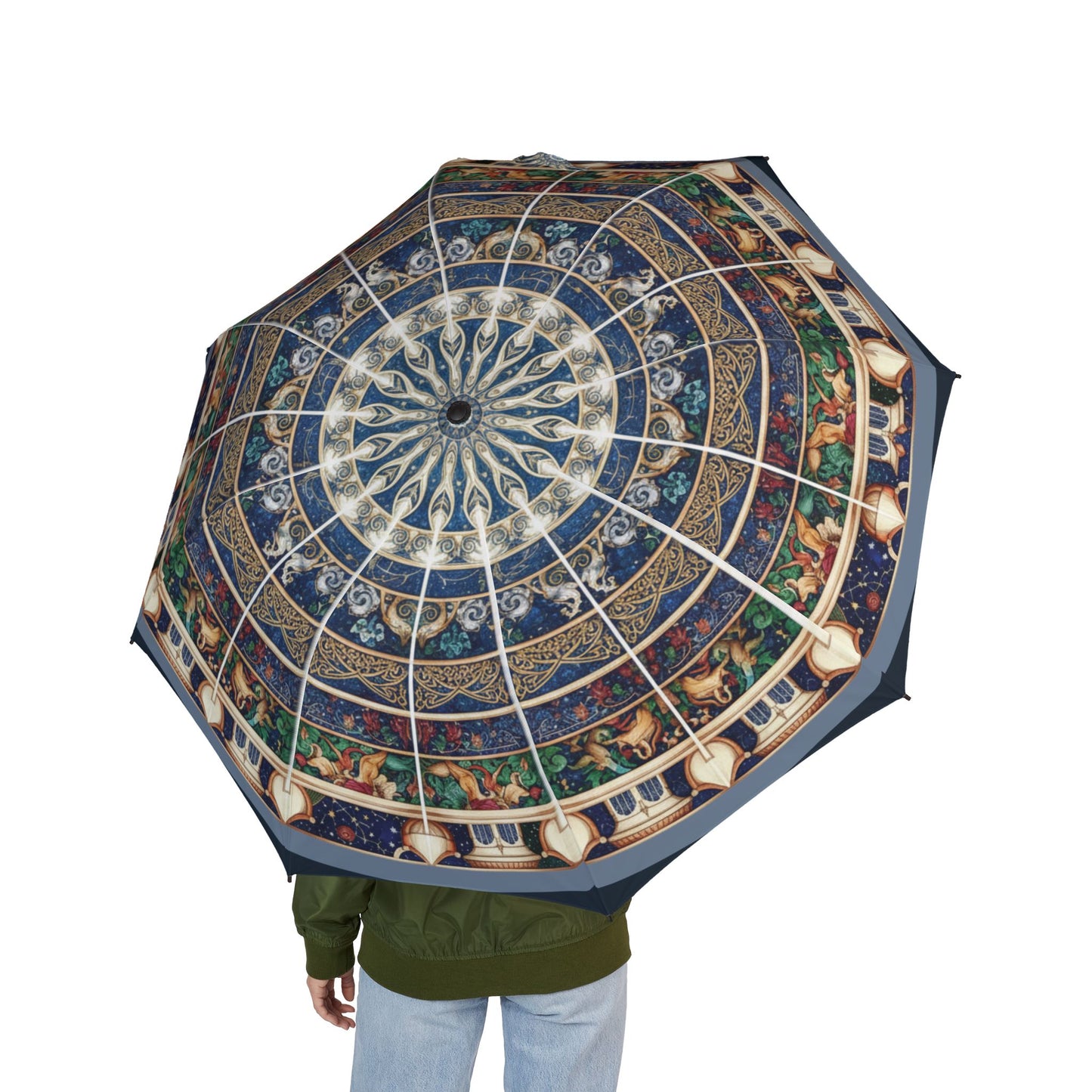 Mosaic Mandala Foldable Umbrella — Semi‑Automatic Compact Rain Shield