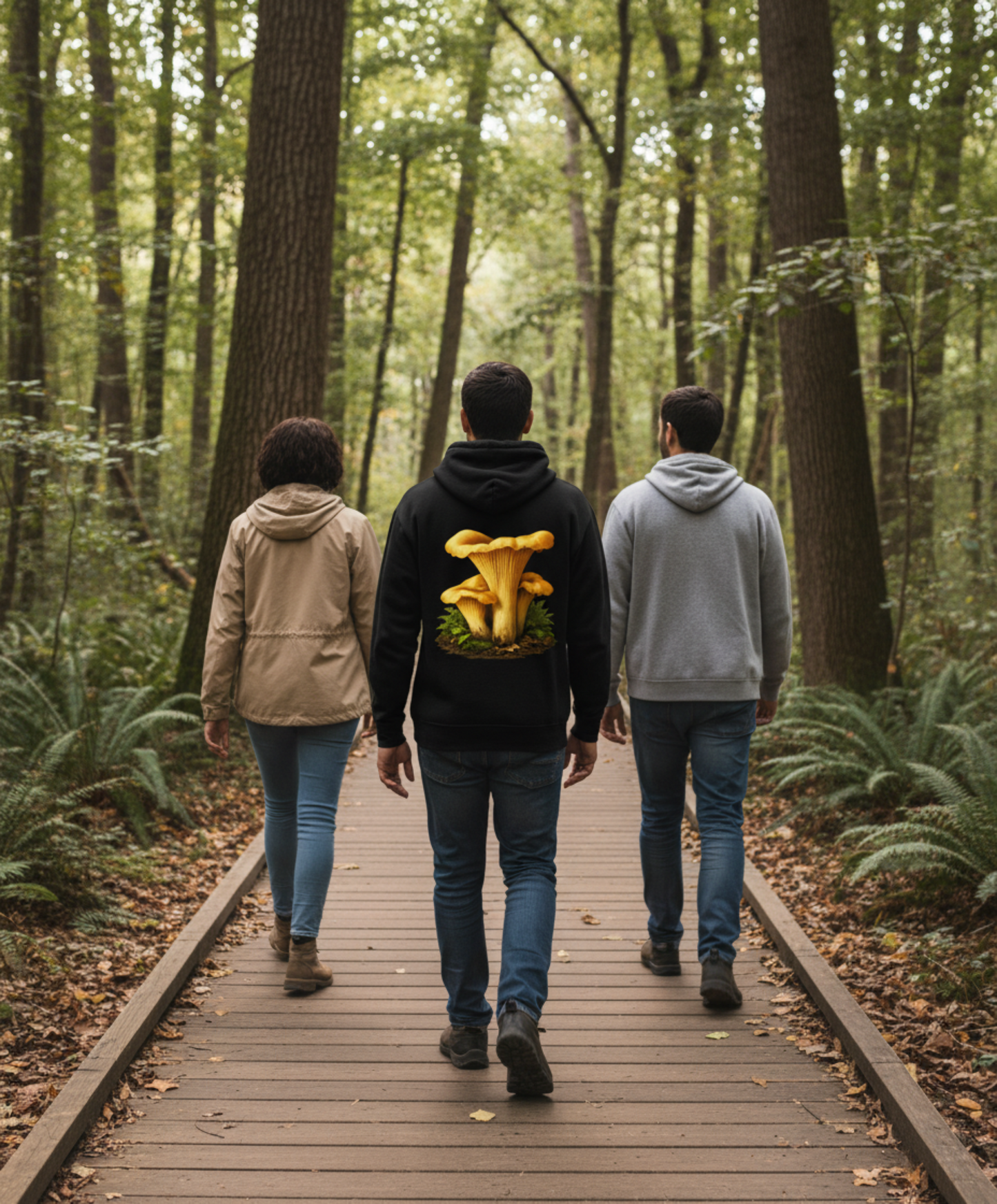 Chanterelle Field Seal Hoodie — Golden Fungi Graphic Fleece Pullover