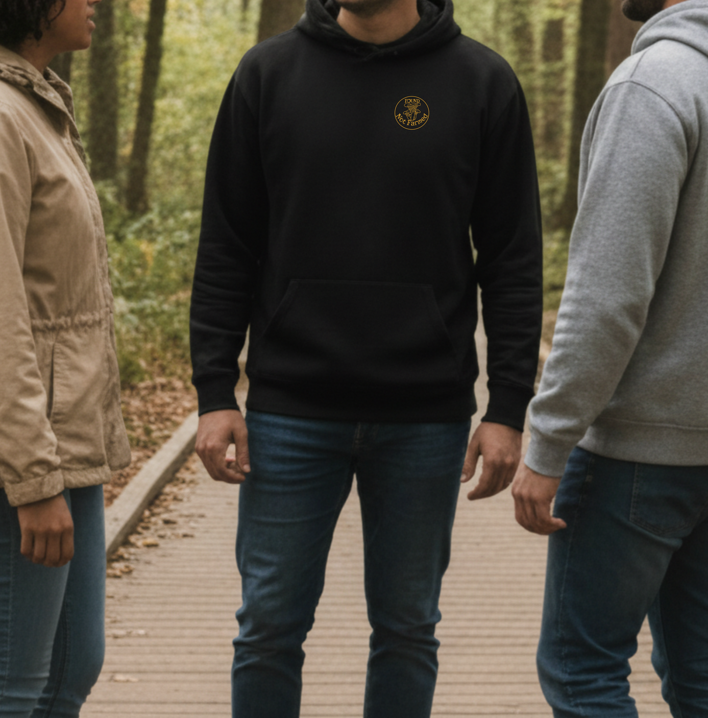 Chanterelle Field Seal Hoodie — Golden Fungi Graphic Fleece Pullover