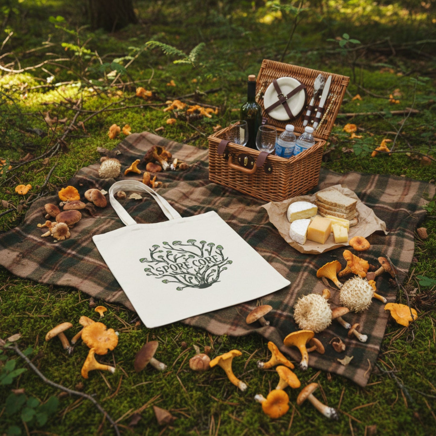 Mushroom Spore Core Cotton Tote Bag – Botanical Fungi Market Bag