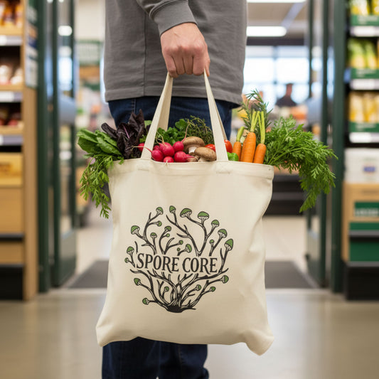 Mushroom Spore Core Cotton Tote Bag – Botanical Fungi Market Bag