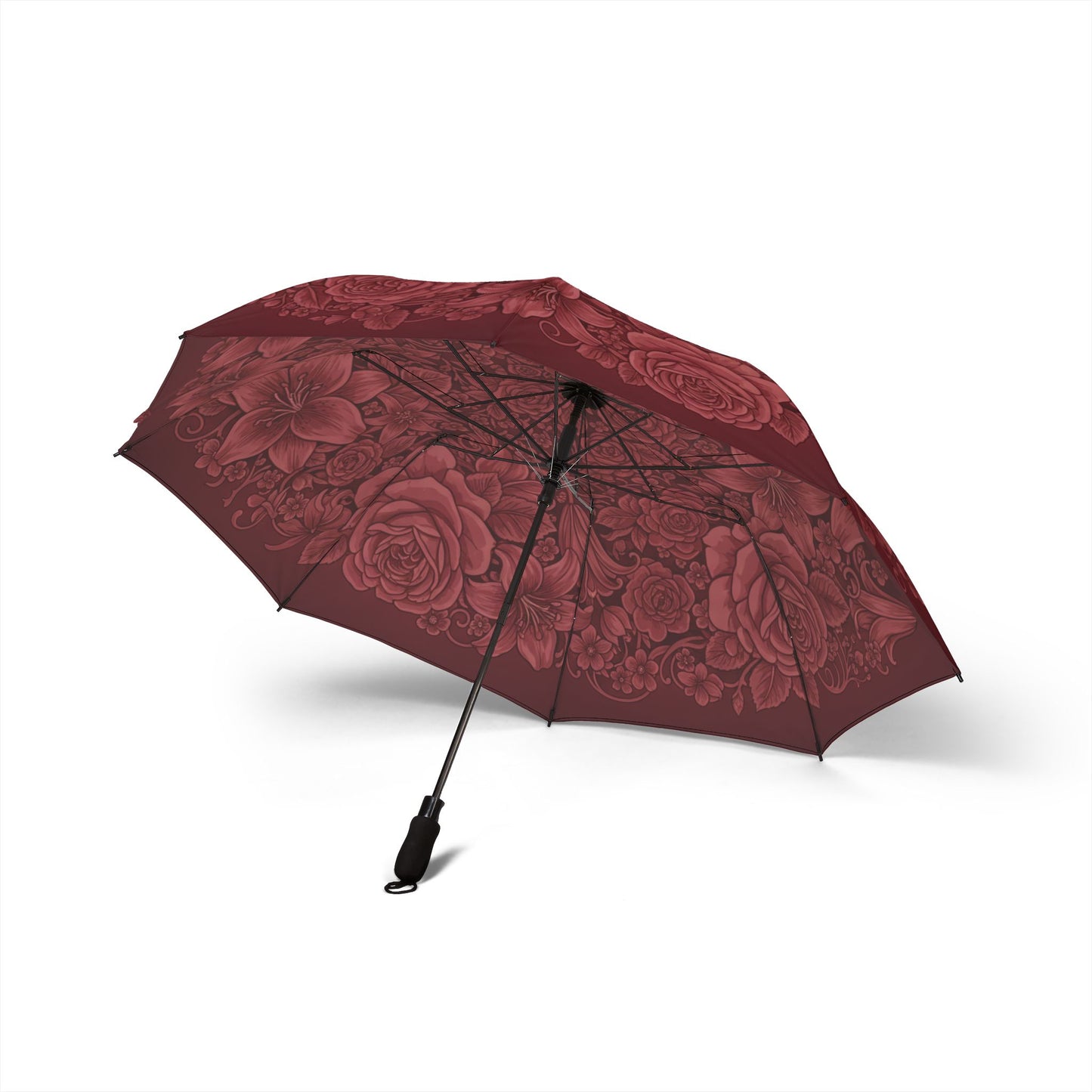 Midnight Rose Umbrella — Deep Burgundy Floral Canopy