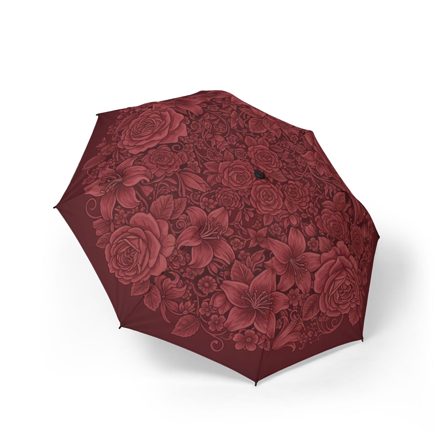 Midnight Rose Umbrella — Deep Burgundy Floral Canopy