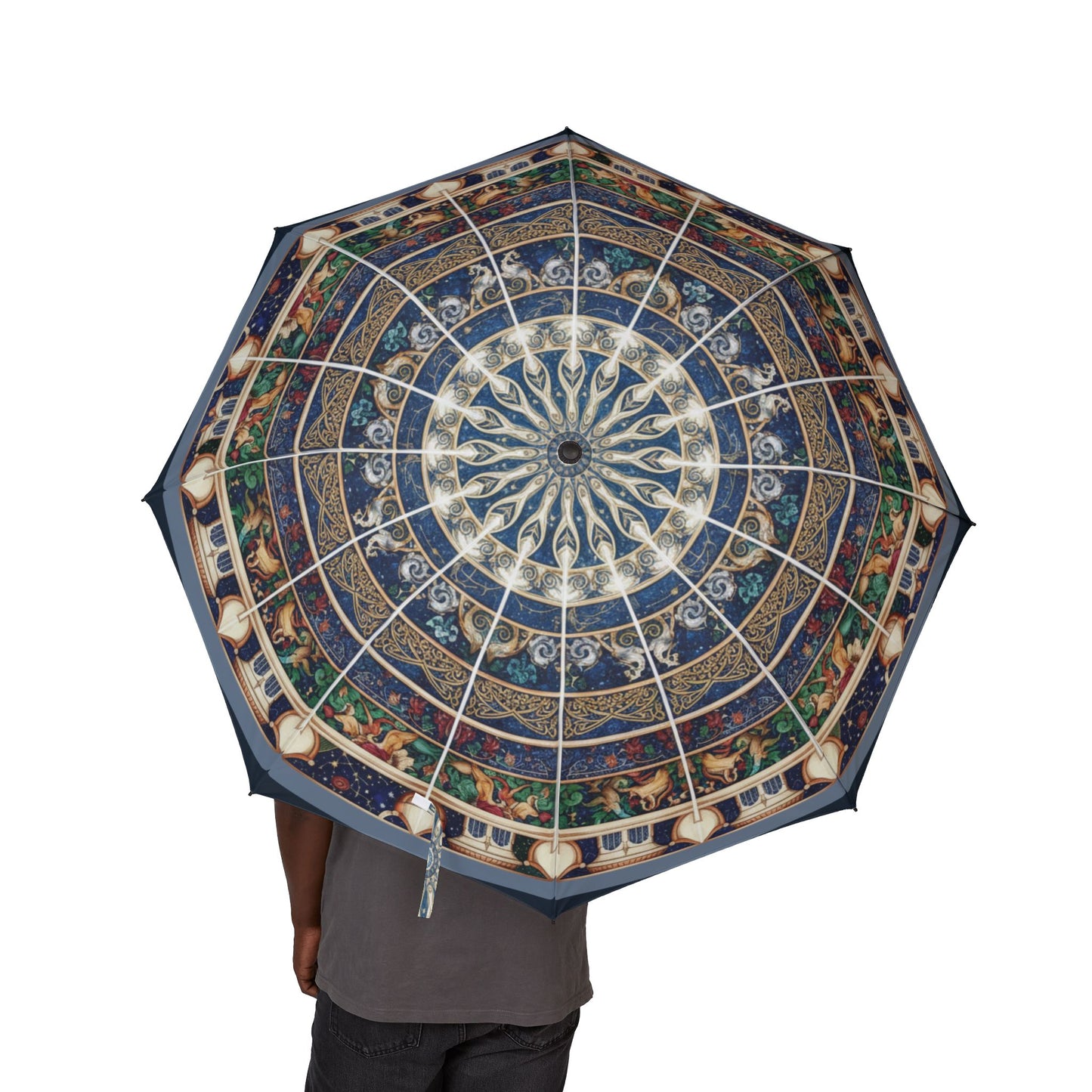 Mosaic Mandala Foldable Umbrella — Semi‑Automatic Compact Rain Shield