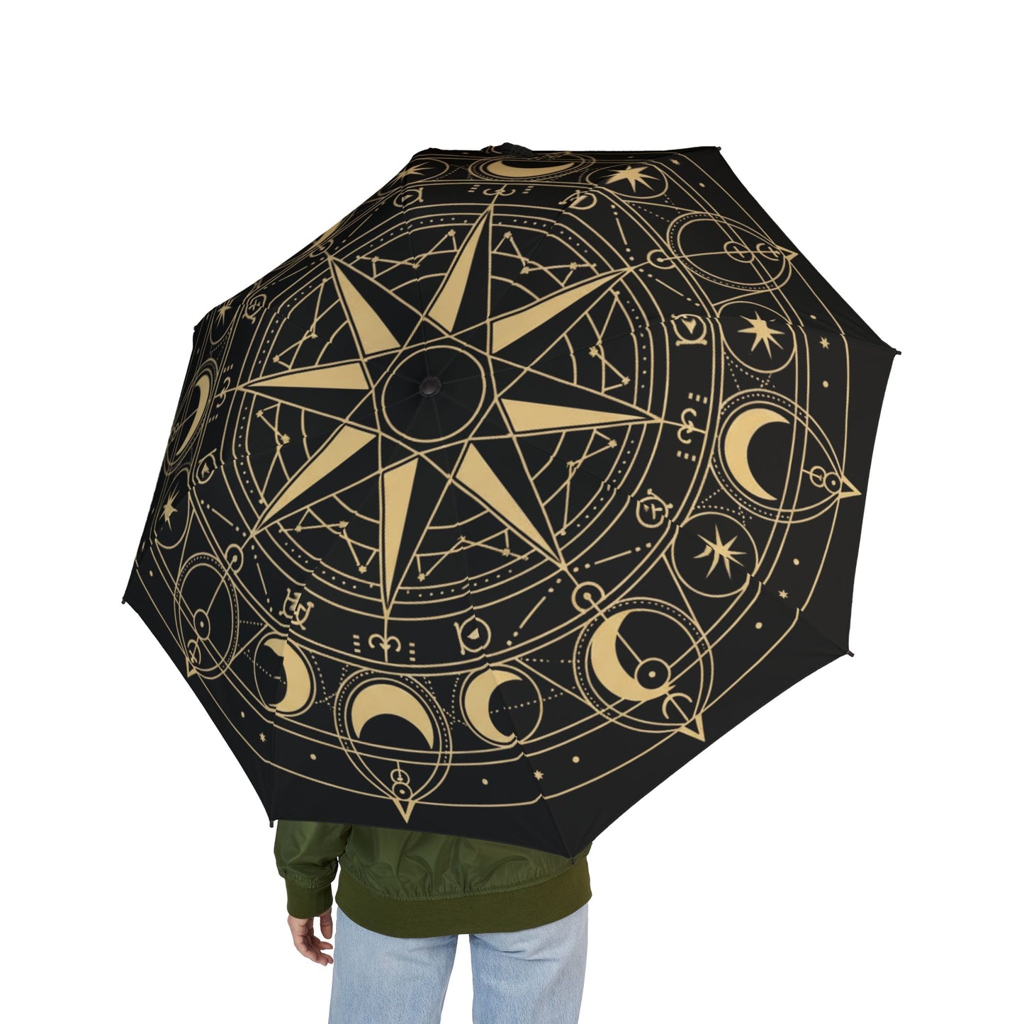 Celestial Navigator Umbrella — Gold Compass & Lunar Chart