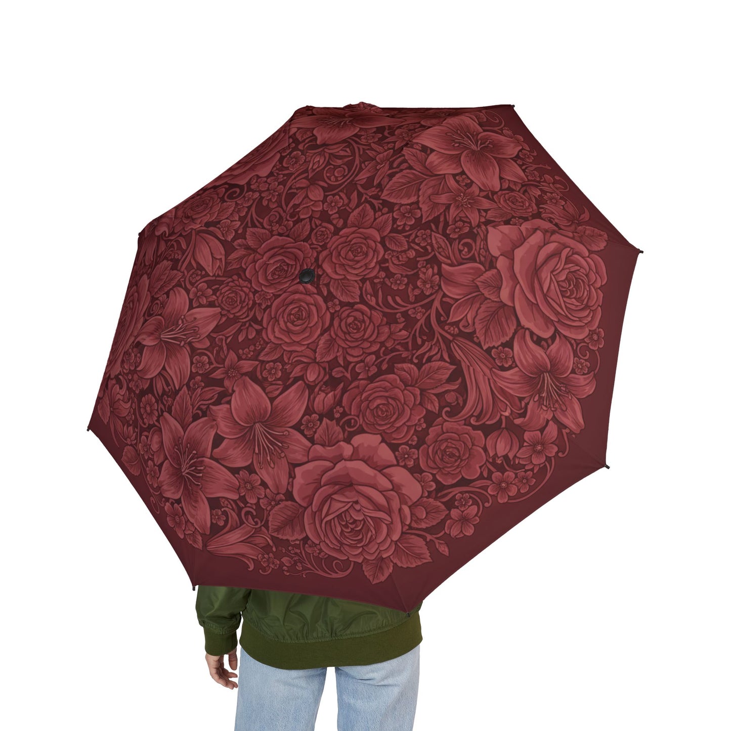 Midnight Rose Umbrella — Deep Burgundy Floral Canopy