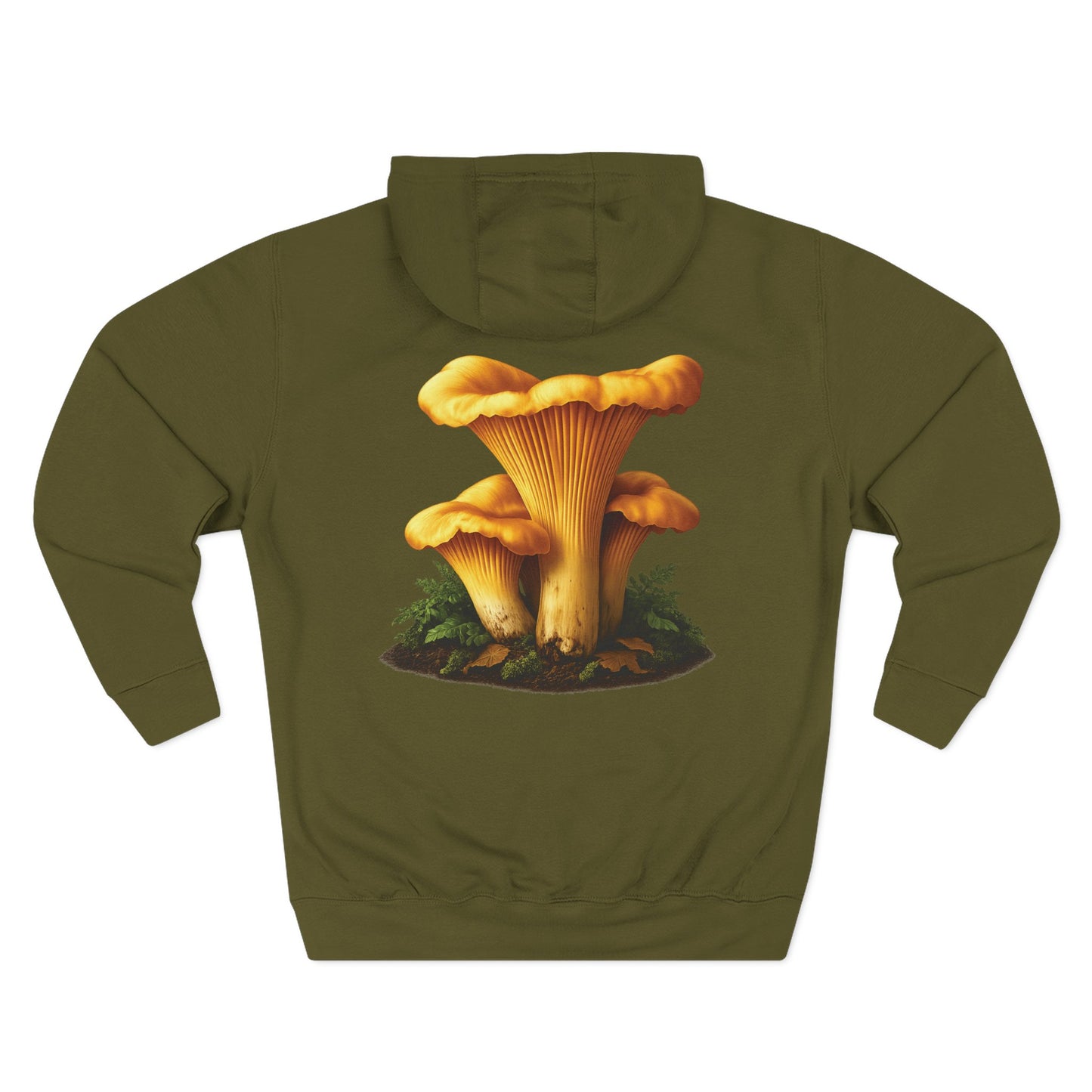 Chanterelle Field Seal Hoodie — Golden Fungi Graphic Fleece Pullover